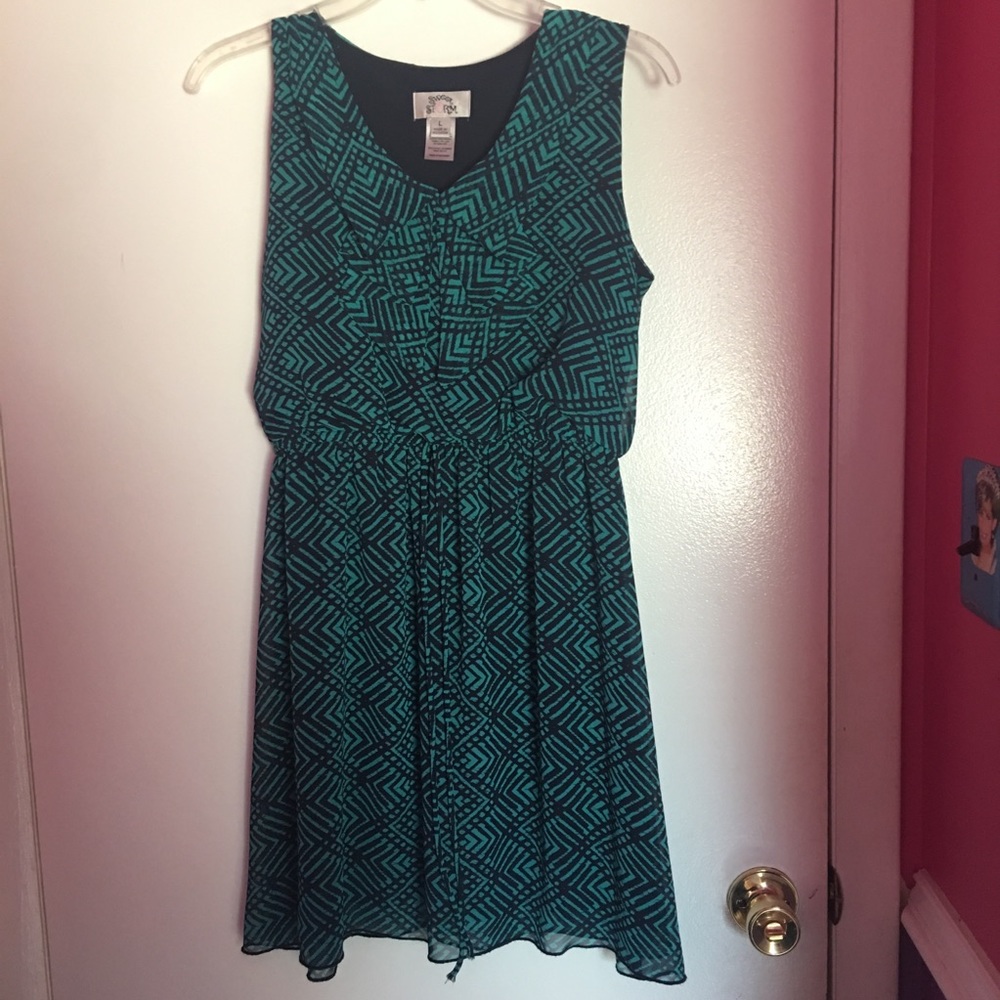 Turquoise patterned print dress